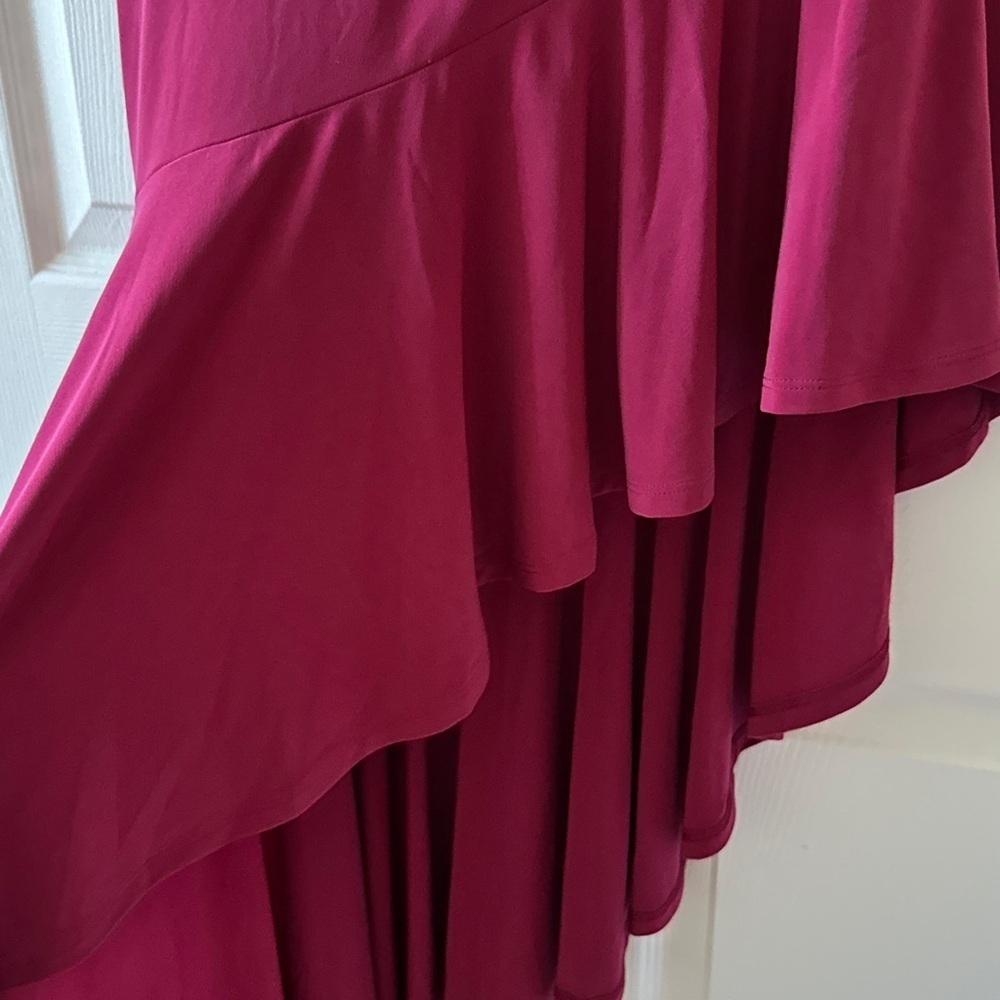 Express Strapless Asymmetrical Ruffle Maxi Dress, Fuchsia, Size Medium - Picture 10 of 15